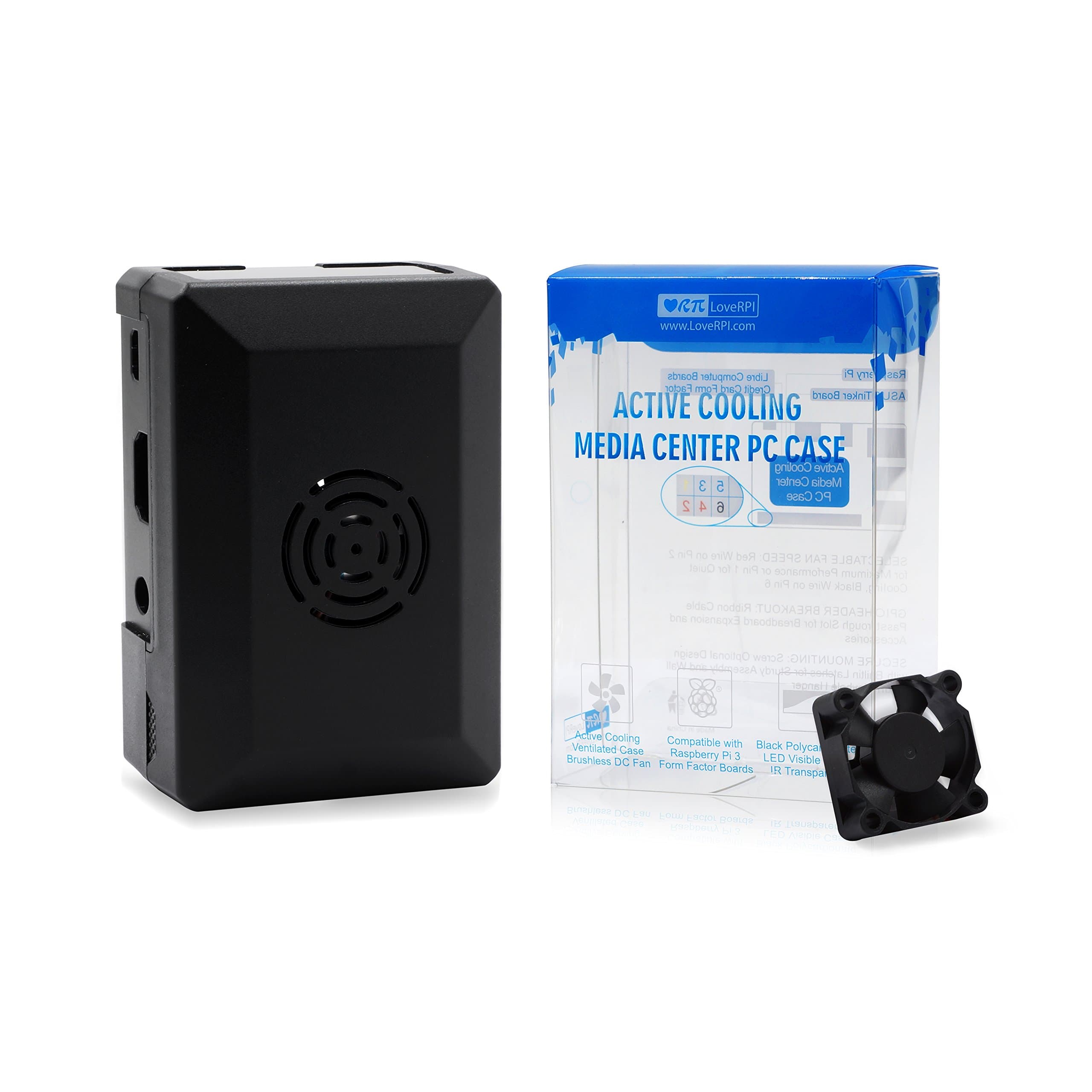 LoveRPi Active Cooling Media Center PC Case with Fan for Raspberry Pi 3 Model B+, Libre Computer Board, ASUS Tinker Board (Black)