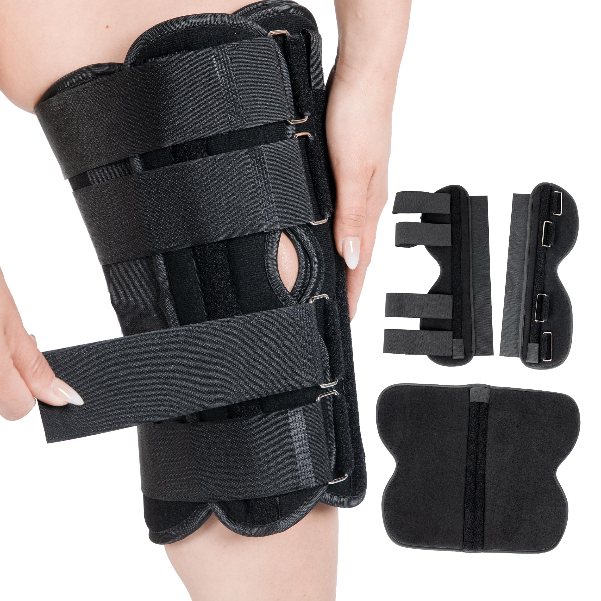 16” Long Adjustable Three Panel Orthopedic Knee Immobilizer – Supportive & Adjustable Side Panels – Knee Brace Stabilizer – Knee Immobilization L1830