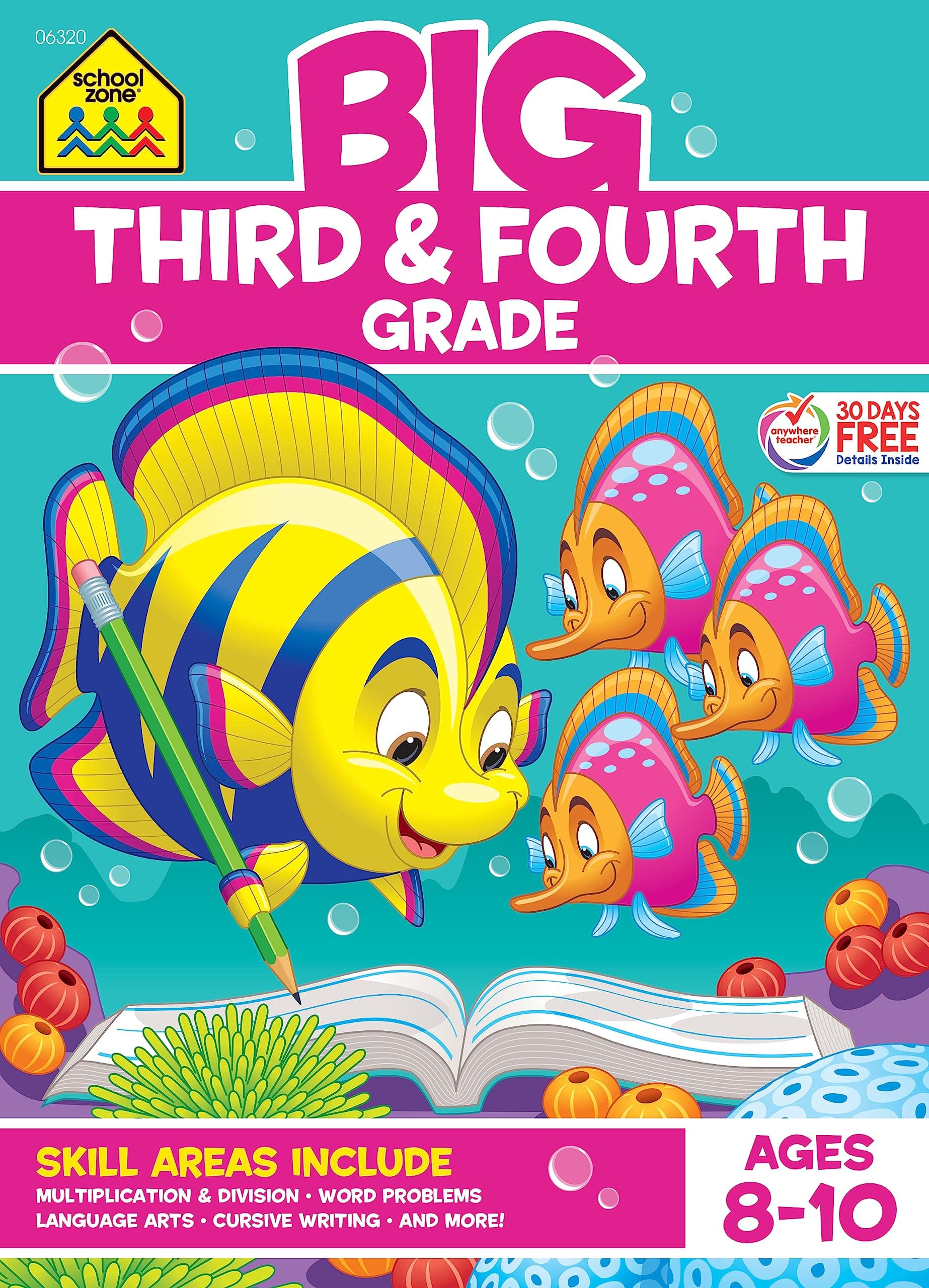 School Zone Big Third & Fourth Grade Workbook: 320 Pages, 3rd Grade, 4th Grade, Multiplication & Division, Word Problems, Geography, Language Arts, Cursive Writing, Ages 8-10