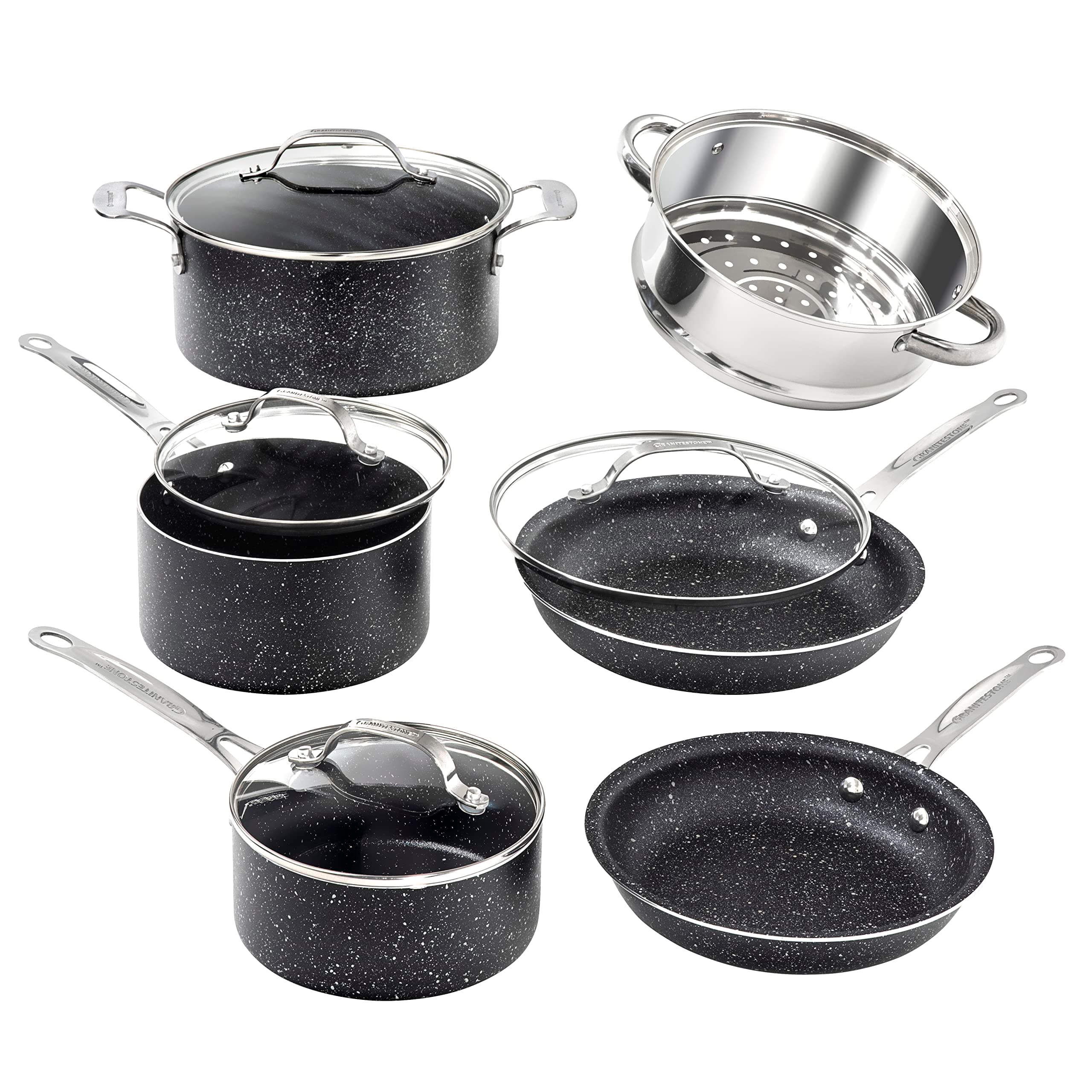 Original 10 Piece Nonstick Cookware Set, Scratch-Resistant, Granite-Coated, Dishwasher and Oven-Safe Kitchenware, PFOA-Free Pots and Pans As Seen On TV