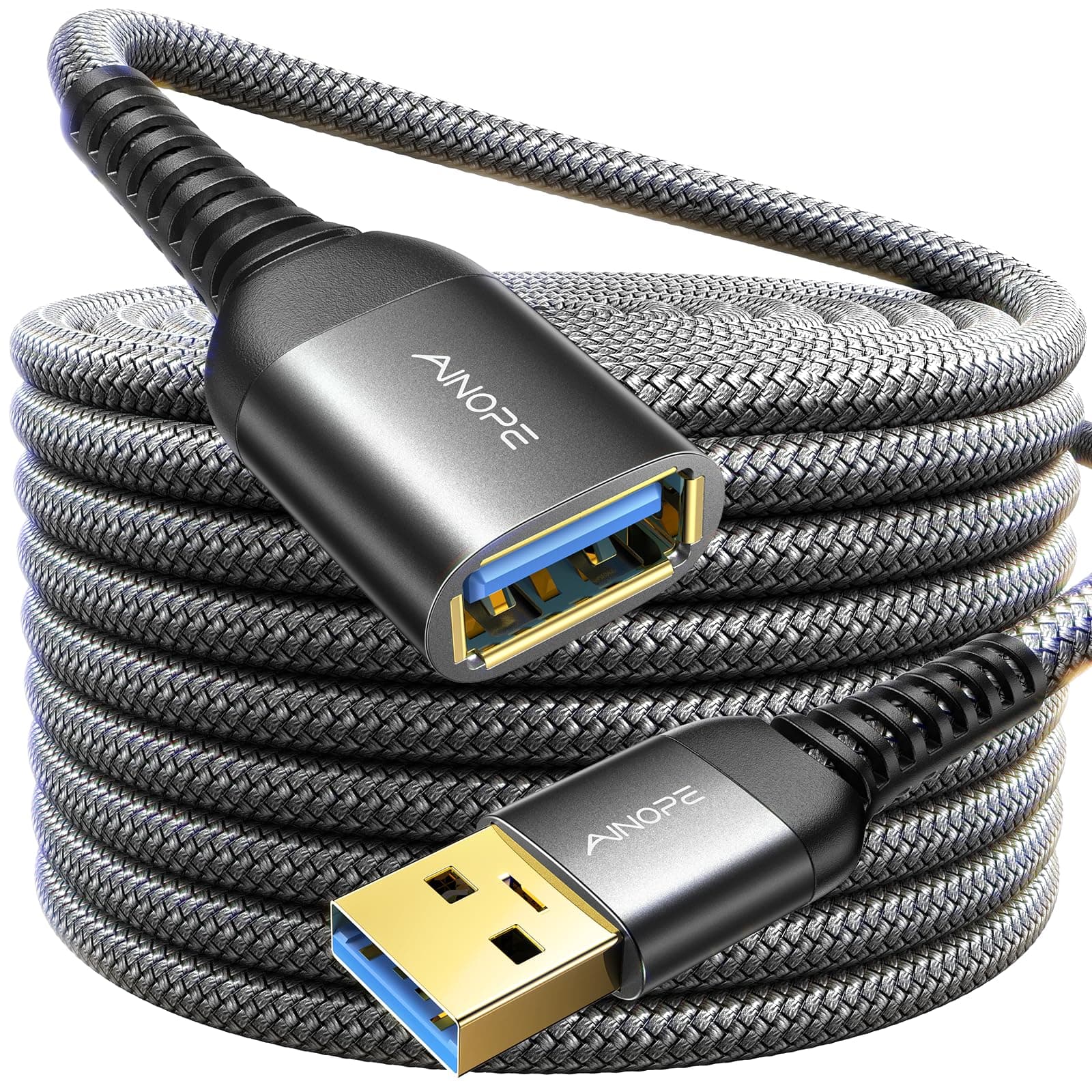 AINOPE 10FT USB 3.0 Extension Cable Type A Male to Female Extension Cord Durable Braided Material High Data Transfer A TO C Compatible with USB Keyboard,Mouse,Flash Drive, Hard Drive,Printer-Black