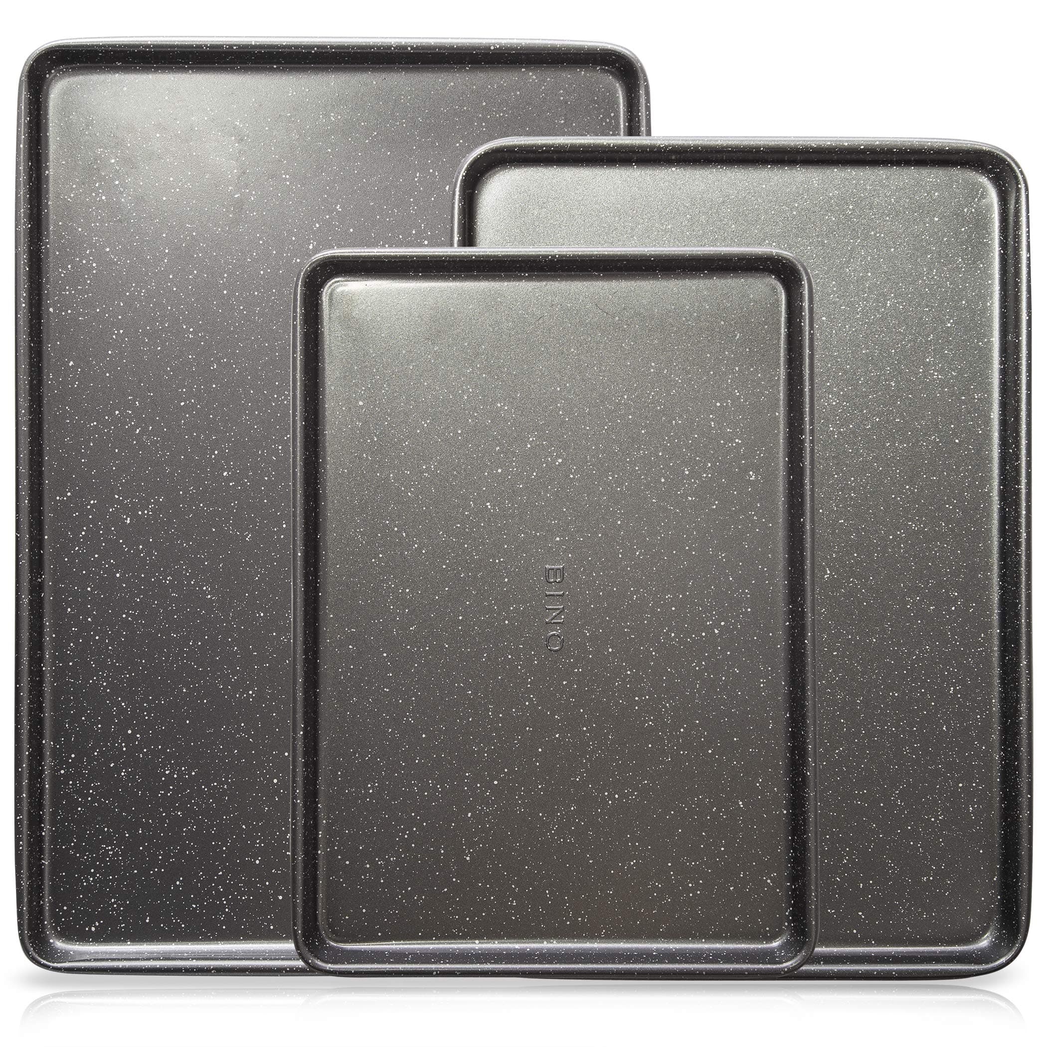BINO Bakeware Nonstick Cookie Sheet Baking Tray Set 3-Piece - Speckled Gunmetal | NonStick Baking Pans Set | Carbon Steel Tray Bakeware Sets | Oven Safe Baking Set | Cookie Sheet Pans | Food-Safe Tray