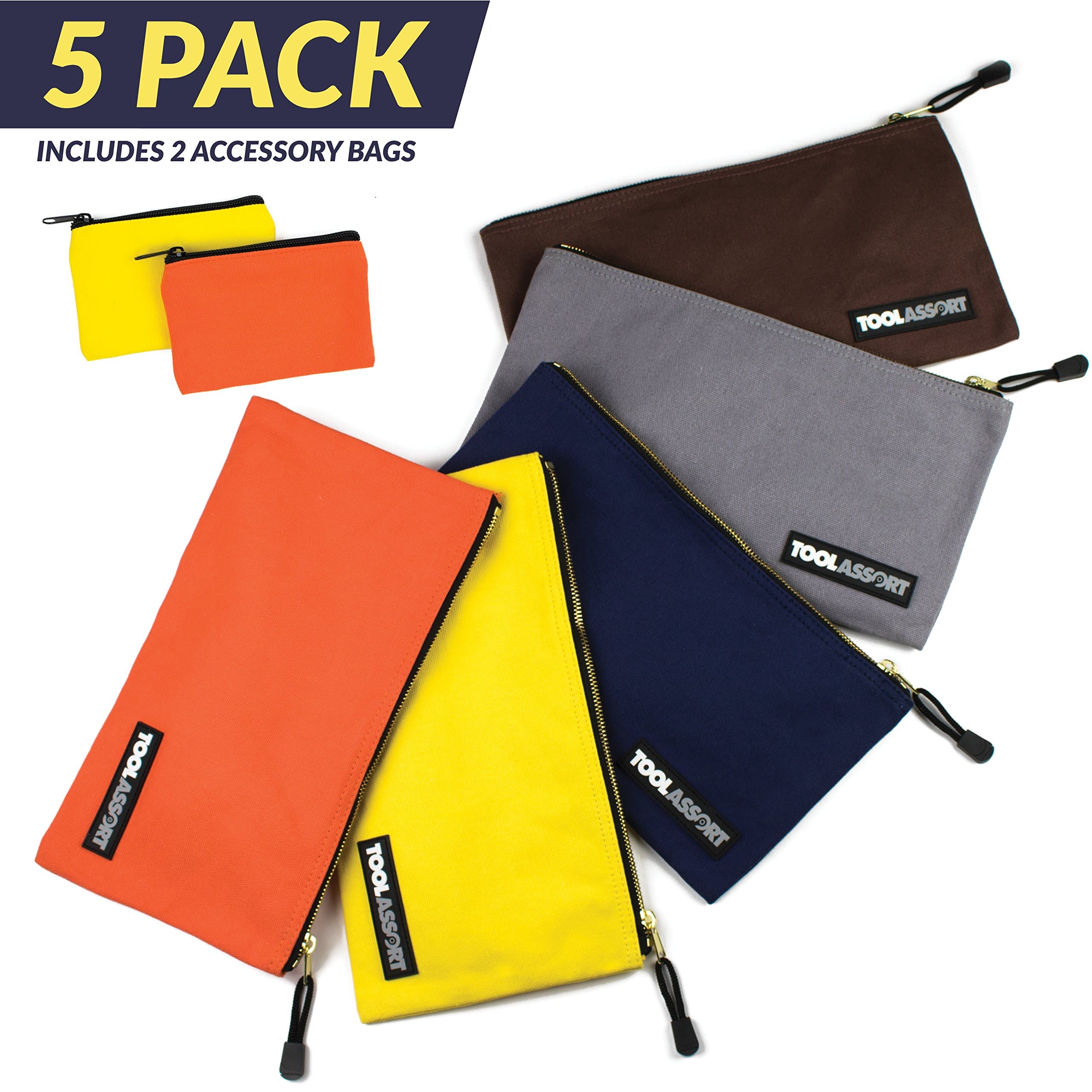 Canvas Tool Pouch, Zipper Bags Offer Durable Storage and Includes 2 Small Tool Pouches For Accessories, 16 oz. Cotton Canvas, Large Organizer Bag holds Tools, Smooth Metal Zippers