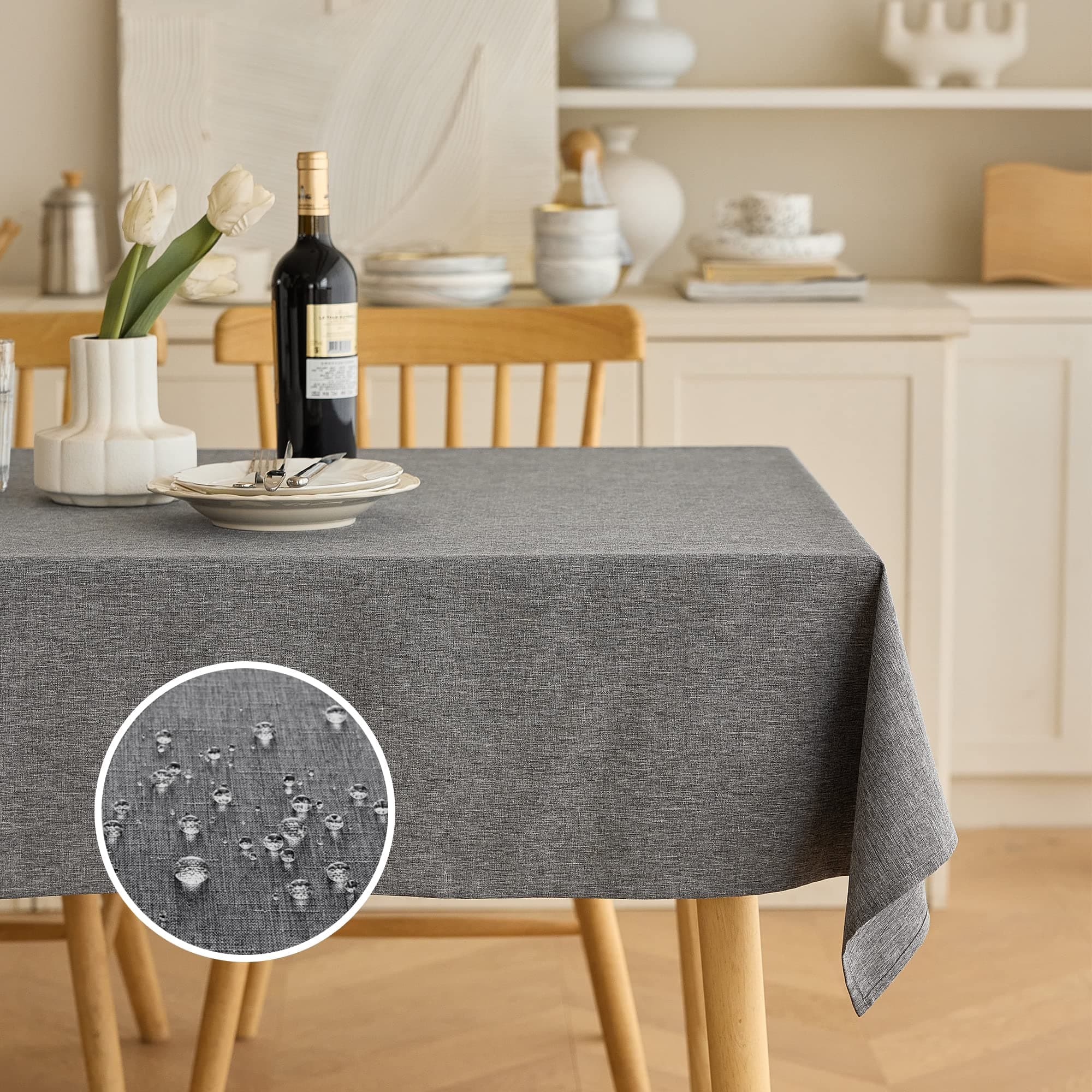Rectangular Table Cloth 52x70 Inch for Dining Table, Faux Linen Waterproof Dark Grey Texture Farmhouse Washable Rectangle Tablecloth Cover for Birthday, Party, Picnics,Holiday& Wedding