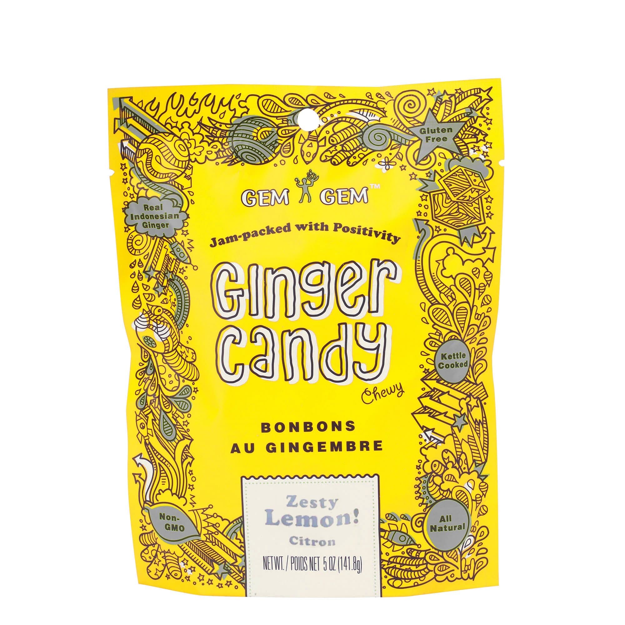 Ginger Candy Chewy Ginger Chews (Lemon, 5.0 oz, 1 Pack)