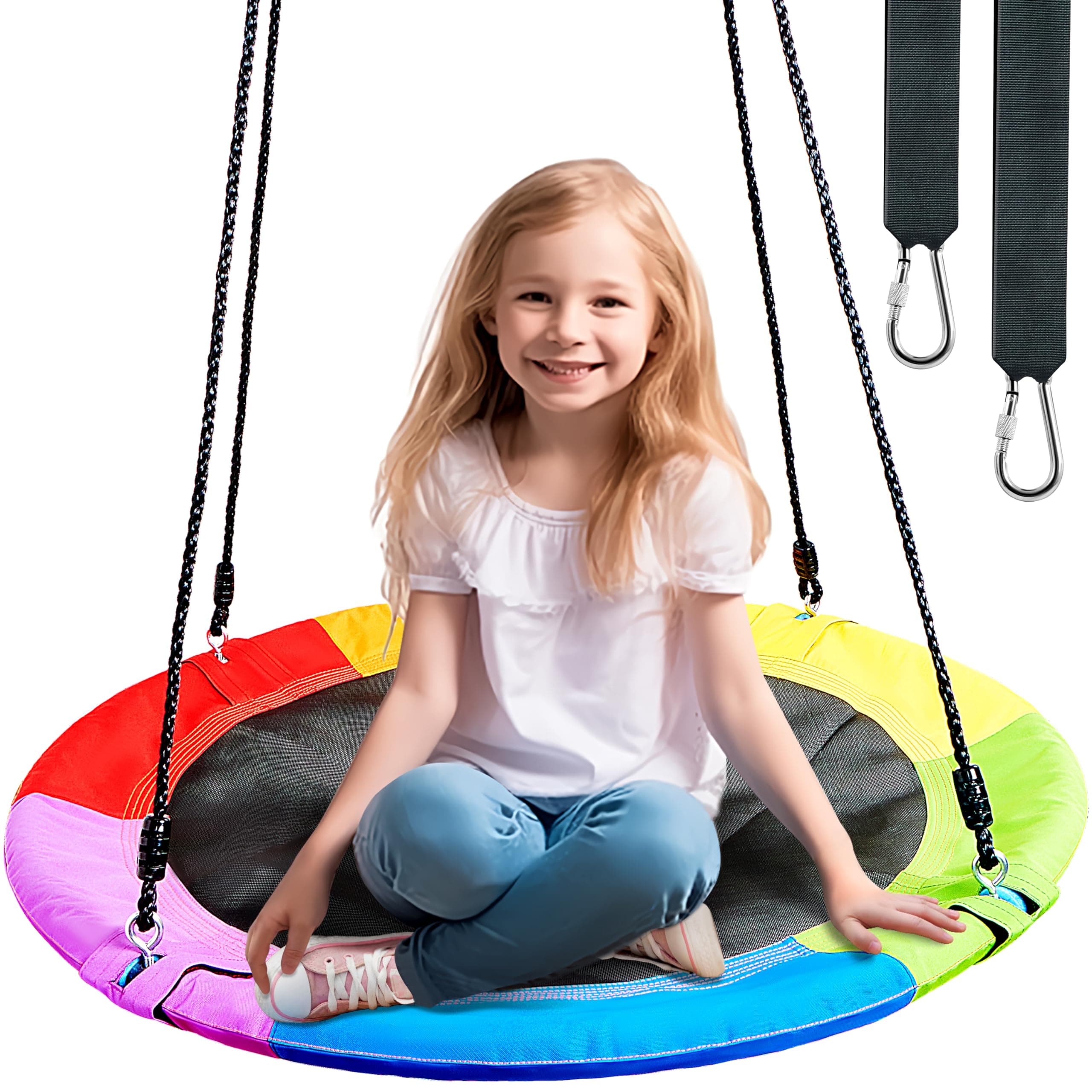 TURFEE 40" Saucer Tree Swing for Kids Outdoor, 900Lb Weight Capacity, Waterproof Swing Seat with Adjustable Hanging Straps for Children Playground Backyard (Rainbow)