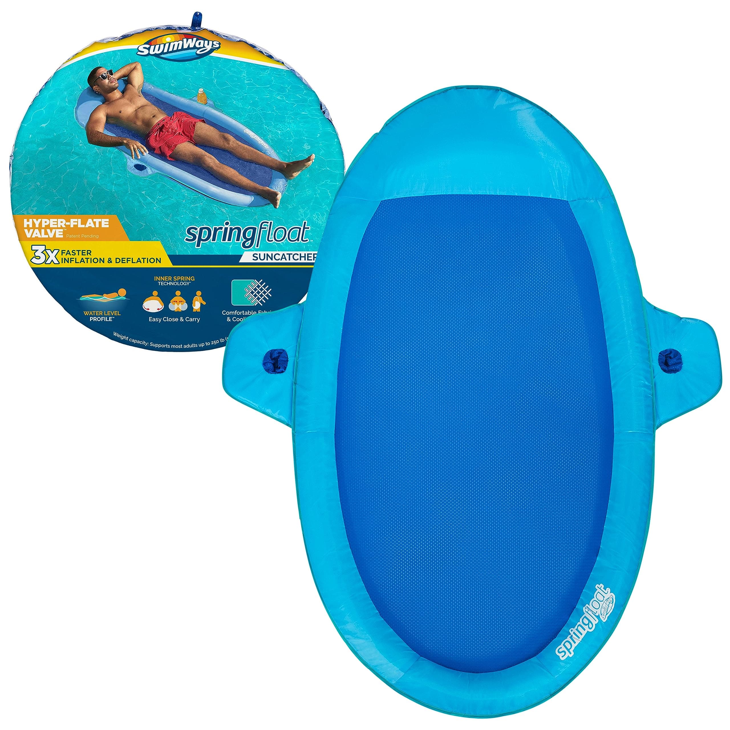 SwimWays Spring Float SunCatcher Inflatable Pool Lounger with Hyper-Flate Valve