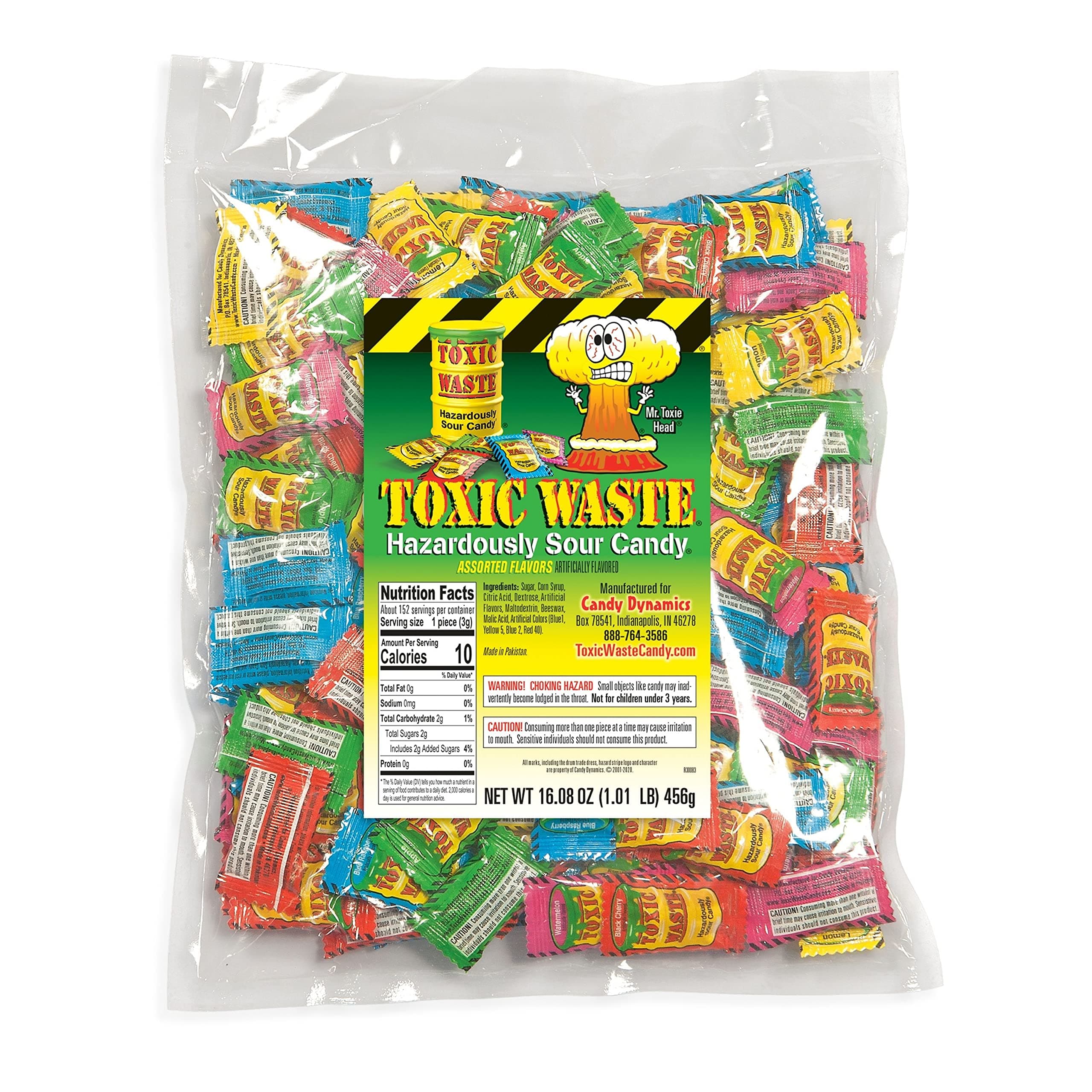 Hazardously Sour Candy - Apple, Watermelon, Lemon, Blue Raspberry, & Black Cherry Flavors - 1 lb. Bag
