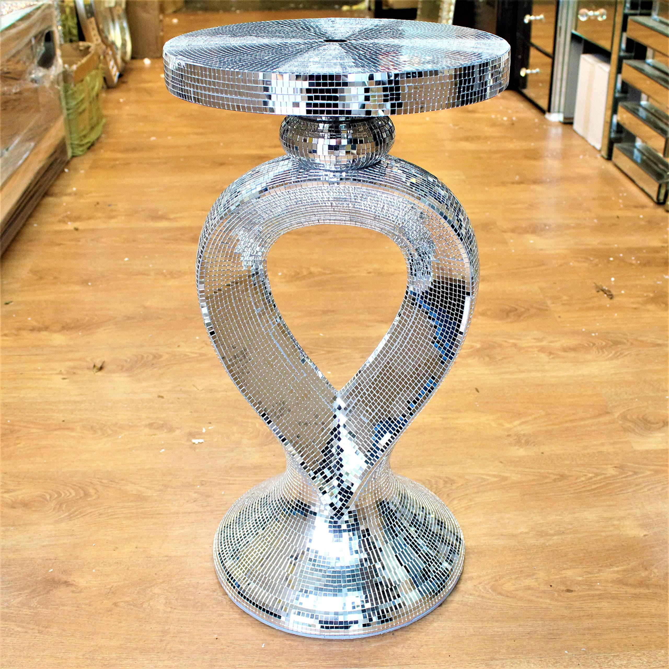 TOV® Silver Mirrored Side Table Modern Plant Stands Bed Side Sparkle End Romany Pearl