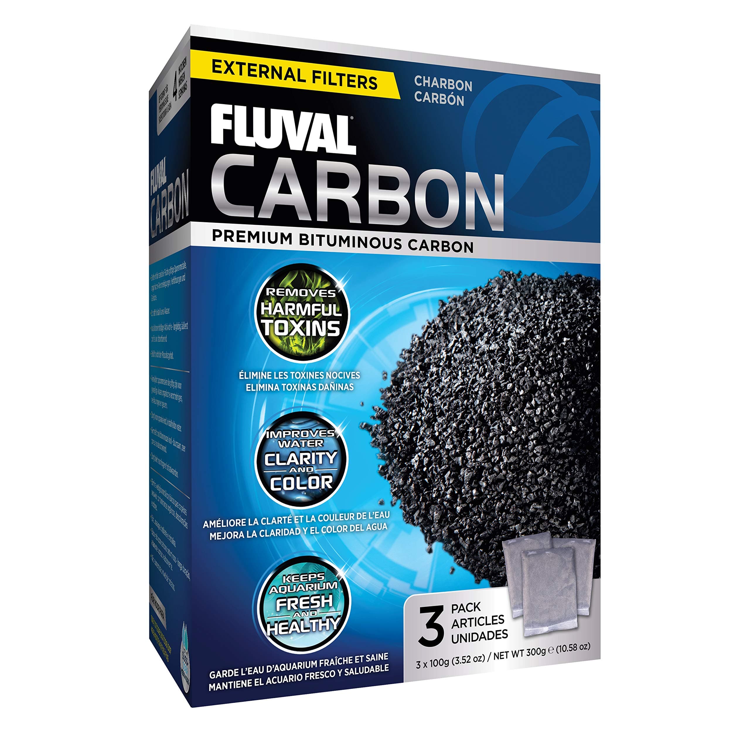 Carbon Filter Media for Aquariums, Premium Bituminous Carbon Inserts, 100-gram Nylon Bags, 3 Count (Pack of 1), A1440