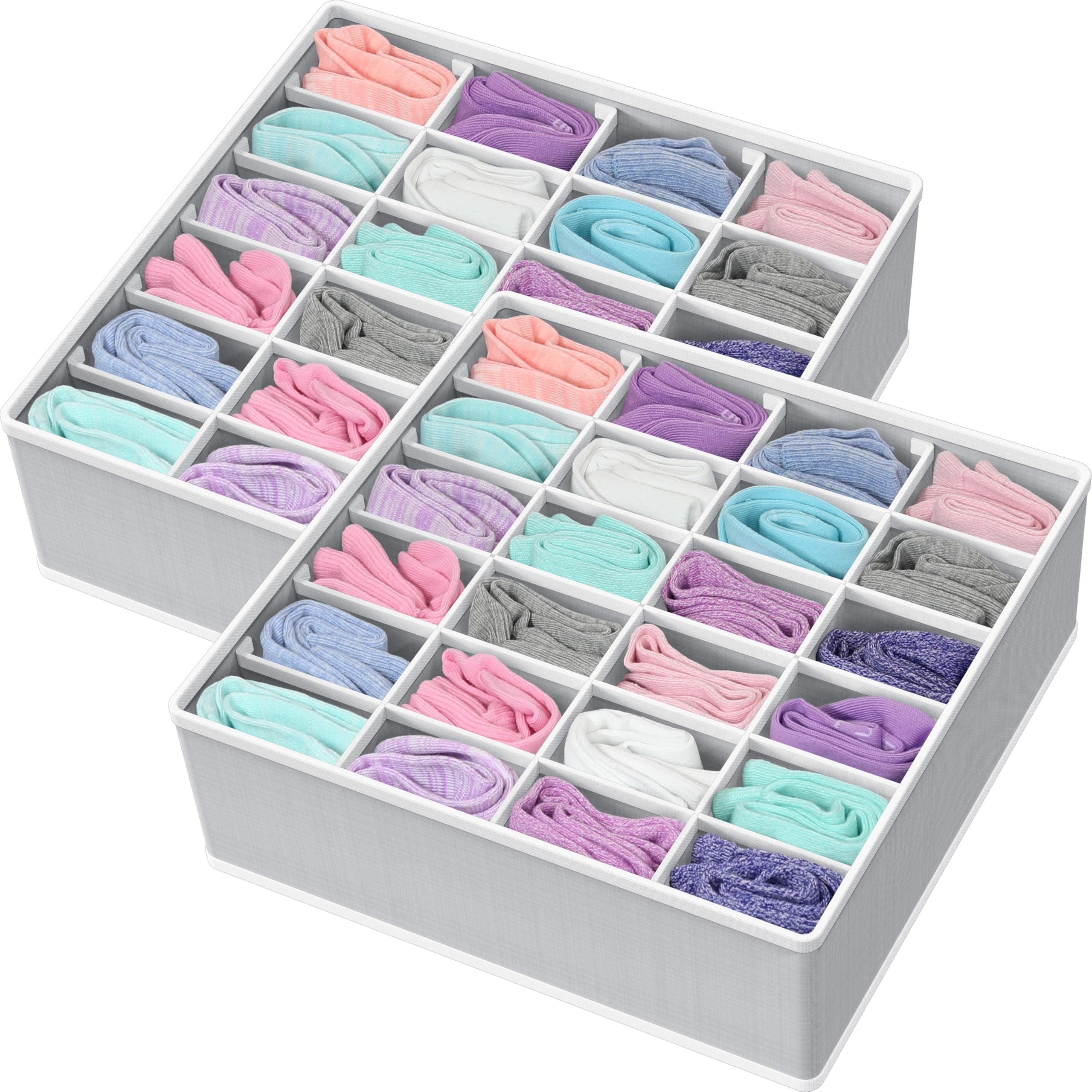 Simple Houseware 2 Pack Closet Sock Organizer, 24 Cell Drawer Divider, Gray