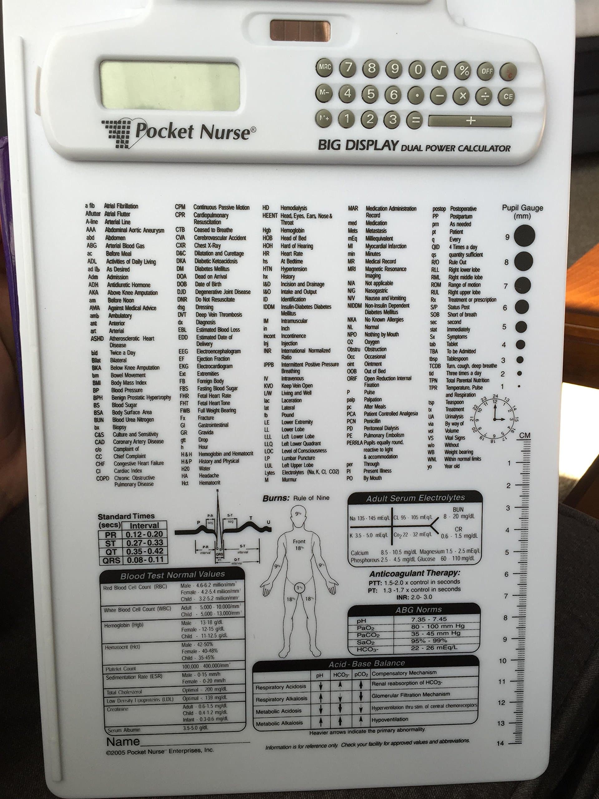 Nursing and Medical Reference Clipboard with Calculator - -