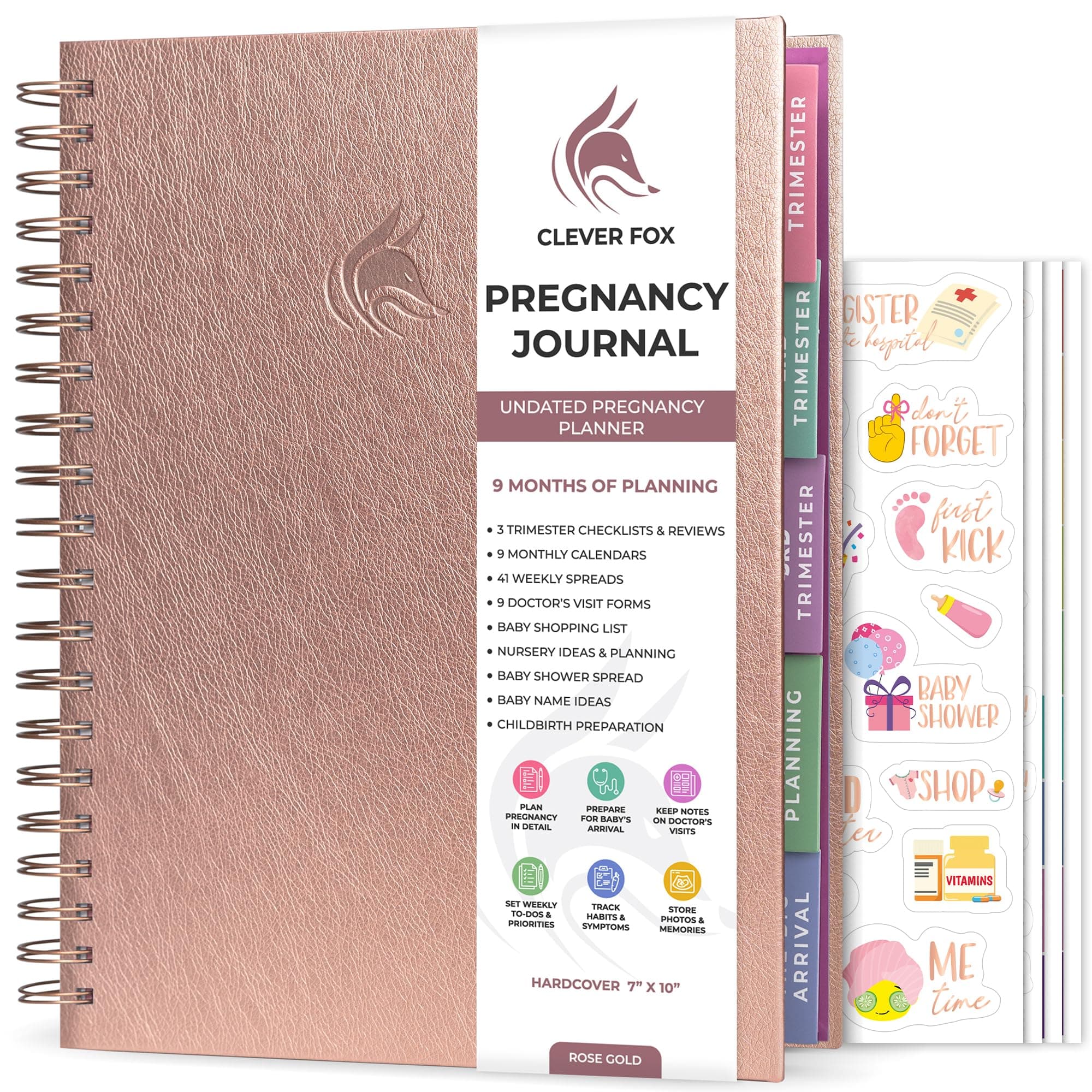 Clever Fox Pregnancy Journal & Memory Book - Pregnancy Planner & Notebook for Expecting Moms – Baby Keepsake, First Time Moms Gift, 21.5x27cm (Rose Gold)