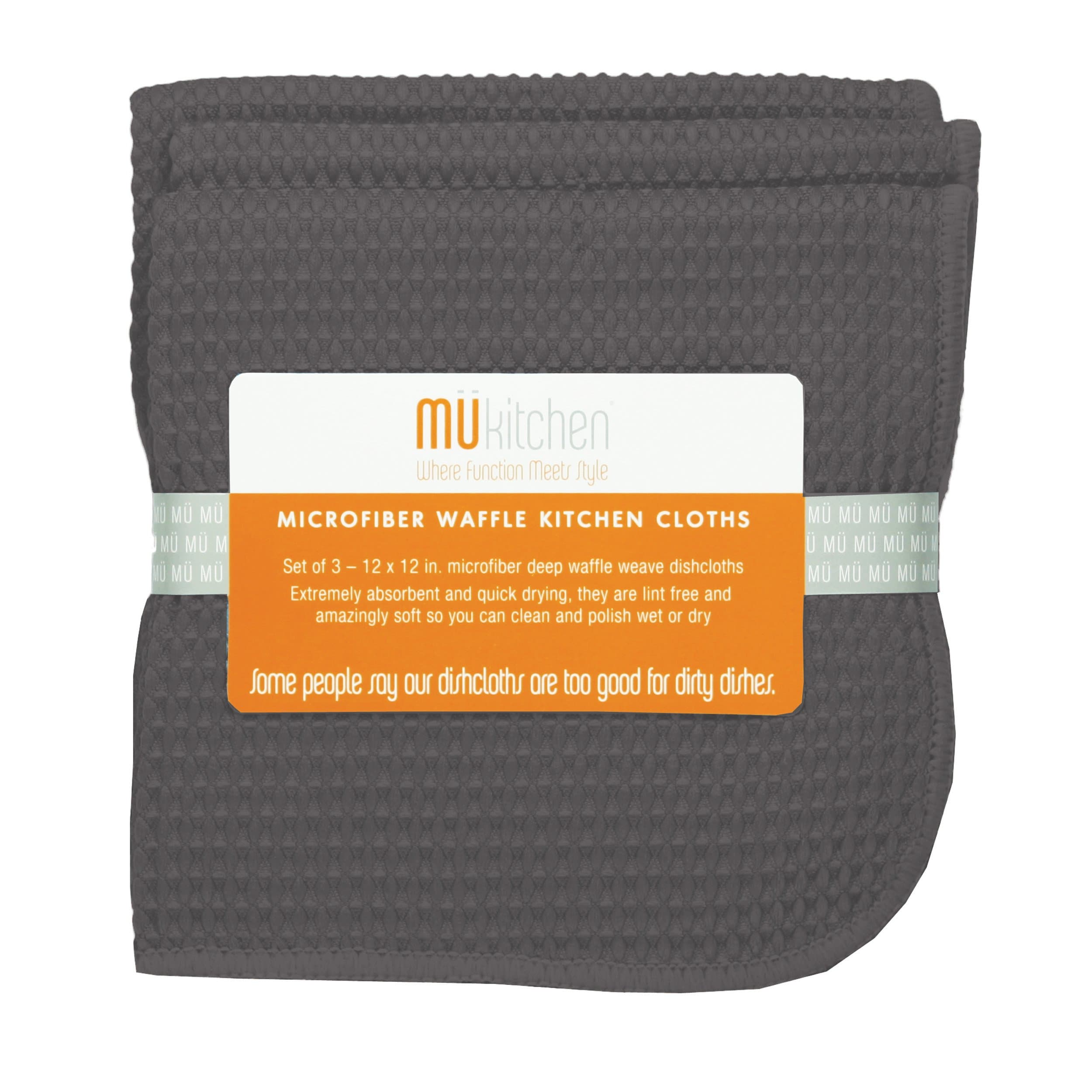 MÜkitchen Waffle Microfiber Cloth | Durable & Super Absorbent for Cleaning & Drying | Set of 3 | Cadet Gray