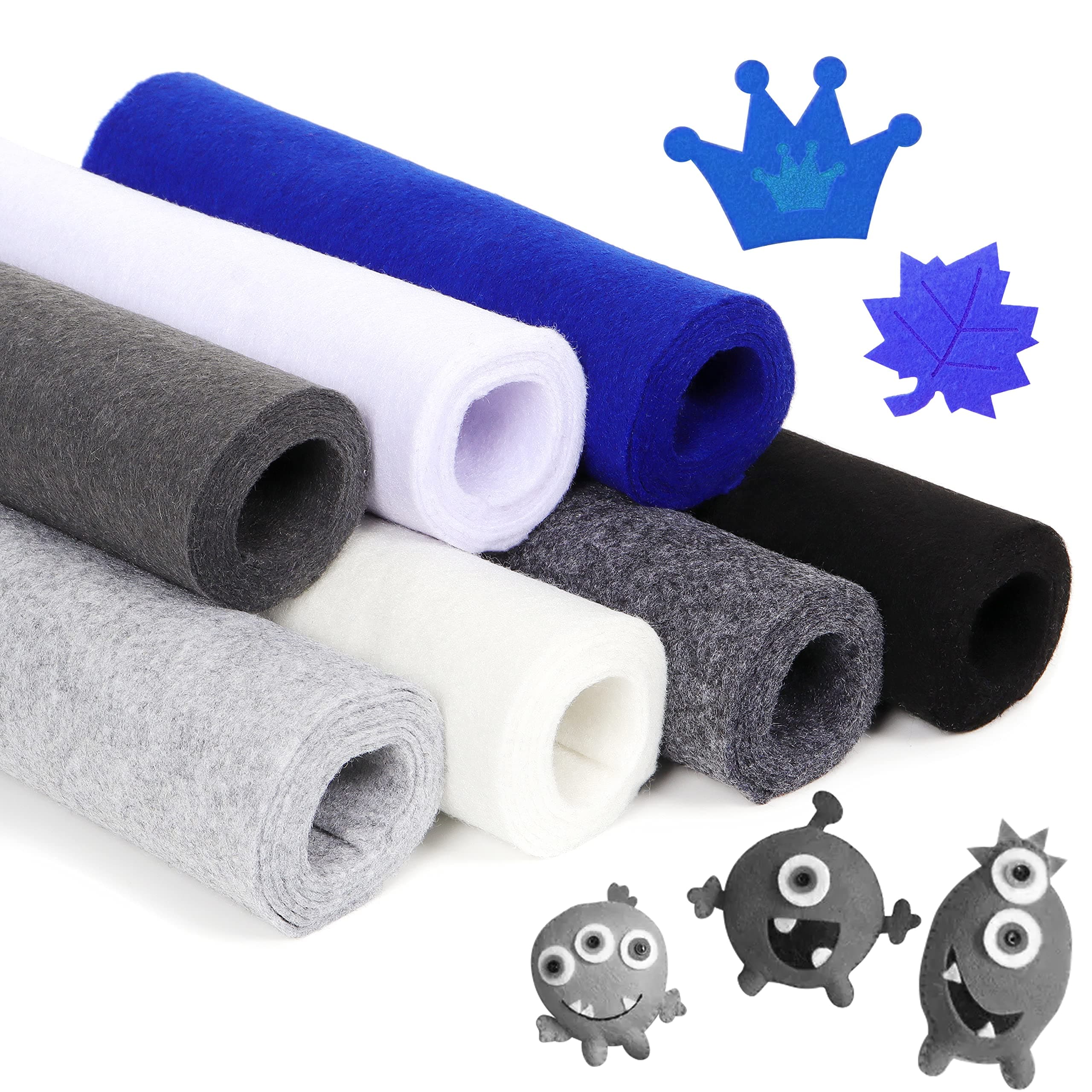 ZAIONE Felt Fabric Sheets Bundle: Soft 7 Rolls 8x35 Inch Assorted Color Non-Woven Acrylic Craft Fabric for DIY Craftwork Sewing Patchwork Material (Grey White Series)