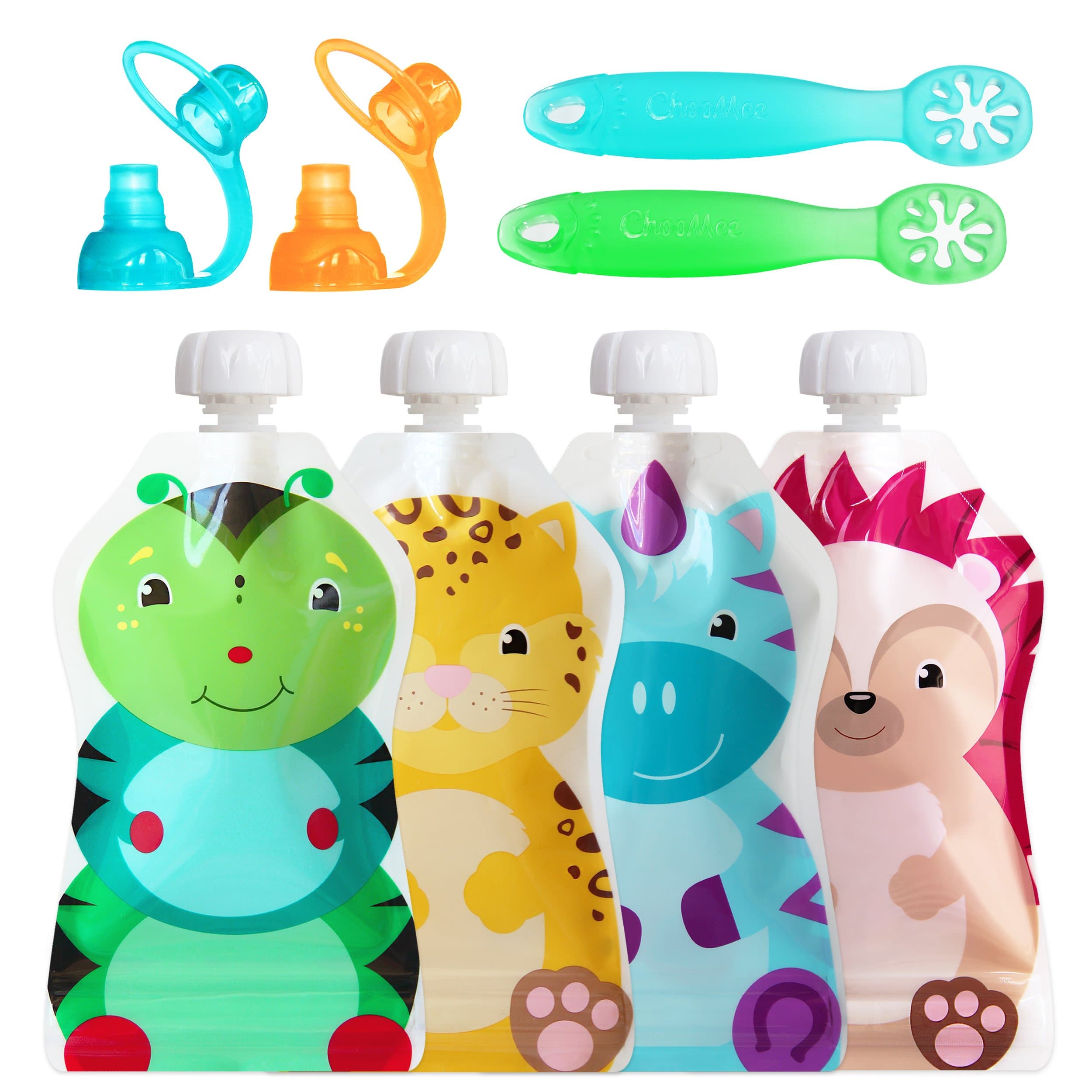 ChooMee 8-Piece Baby Self Feeding Learning Set, 4 Months Plus | SnakPack, SoftSip and FlexiDip, Aqua Set
