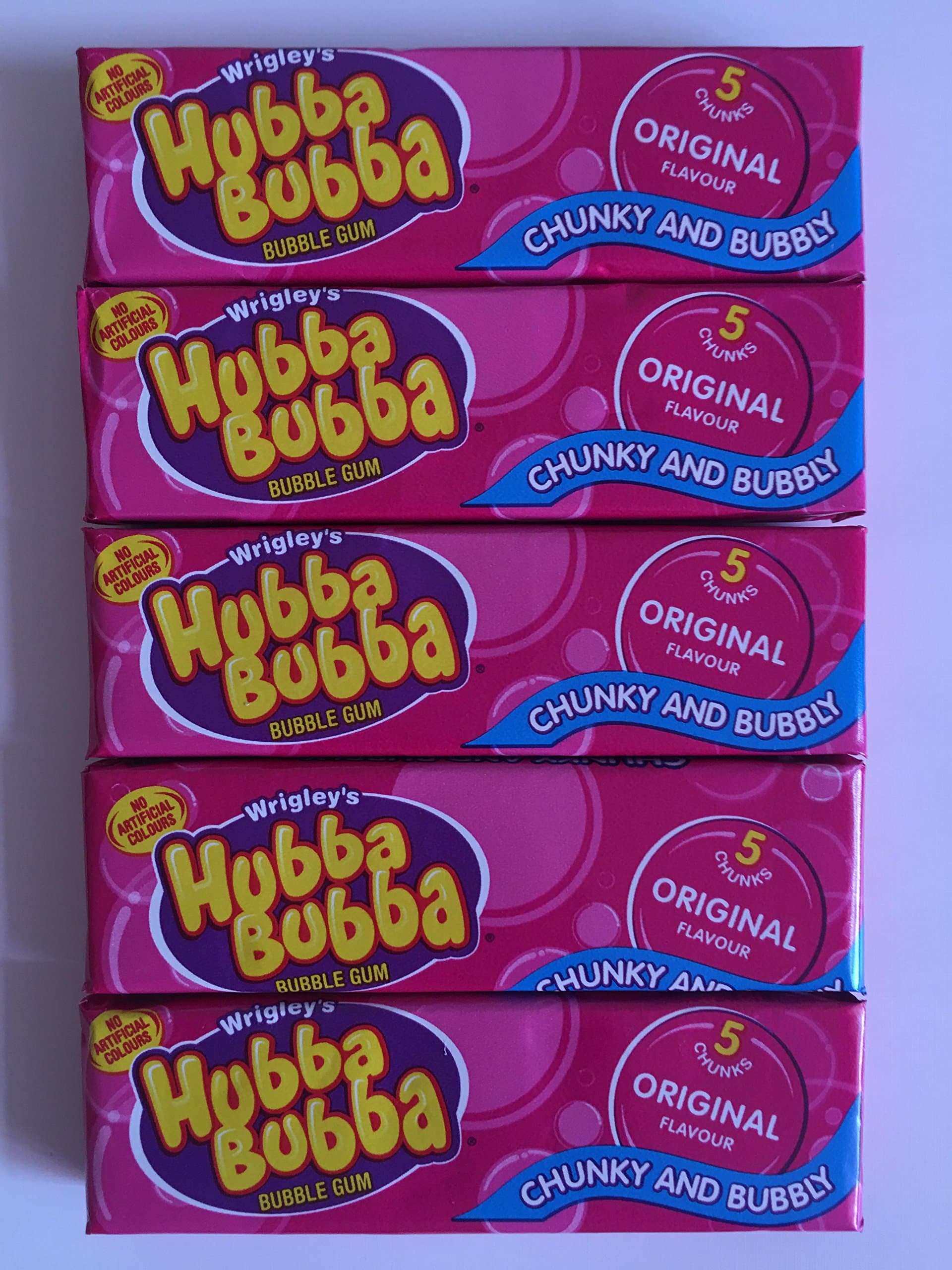 5 x Hubba Bubba Bubble Gum Original Bubblegum Flavour 5 Packs of 5 Chunks