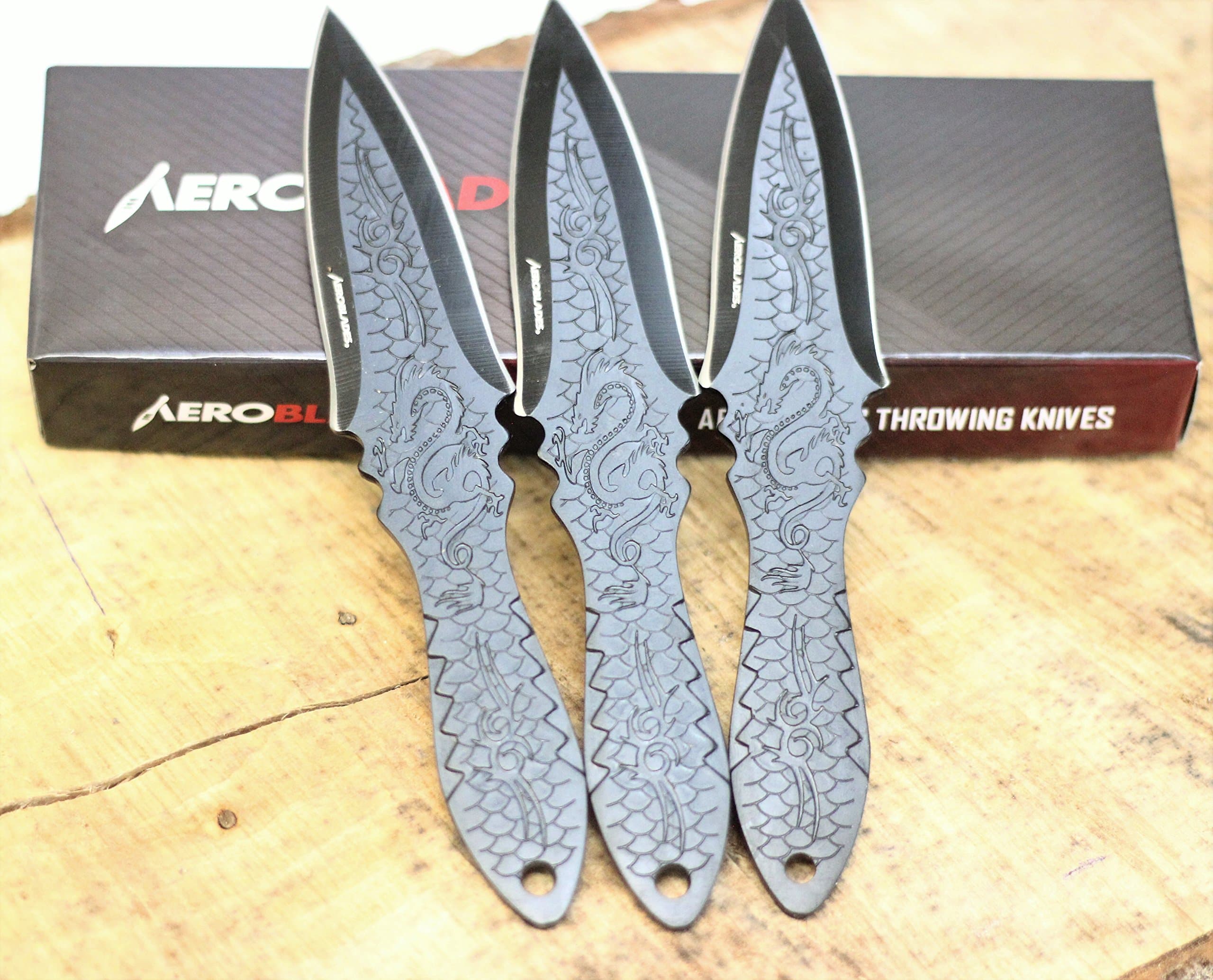 3 Pcs Set Dragon Etched Throwing Knife (AB6BKS)