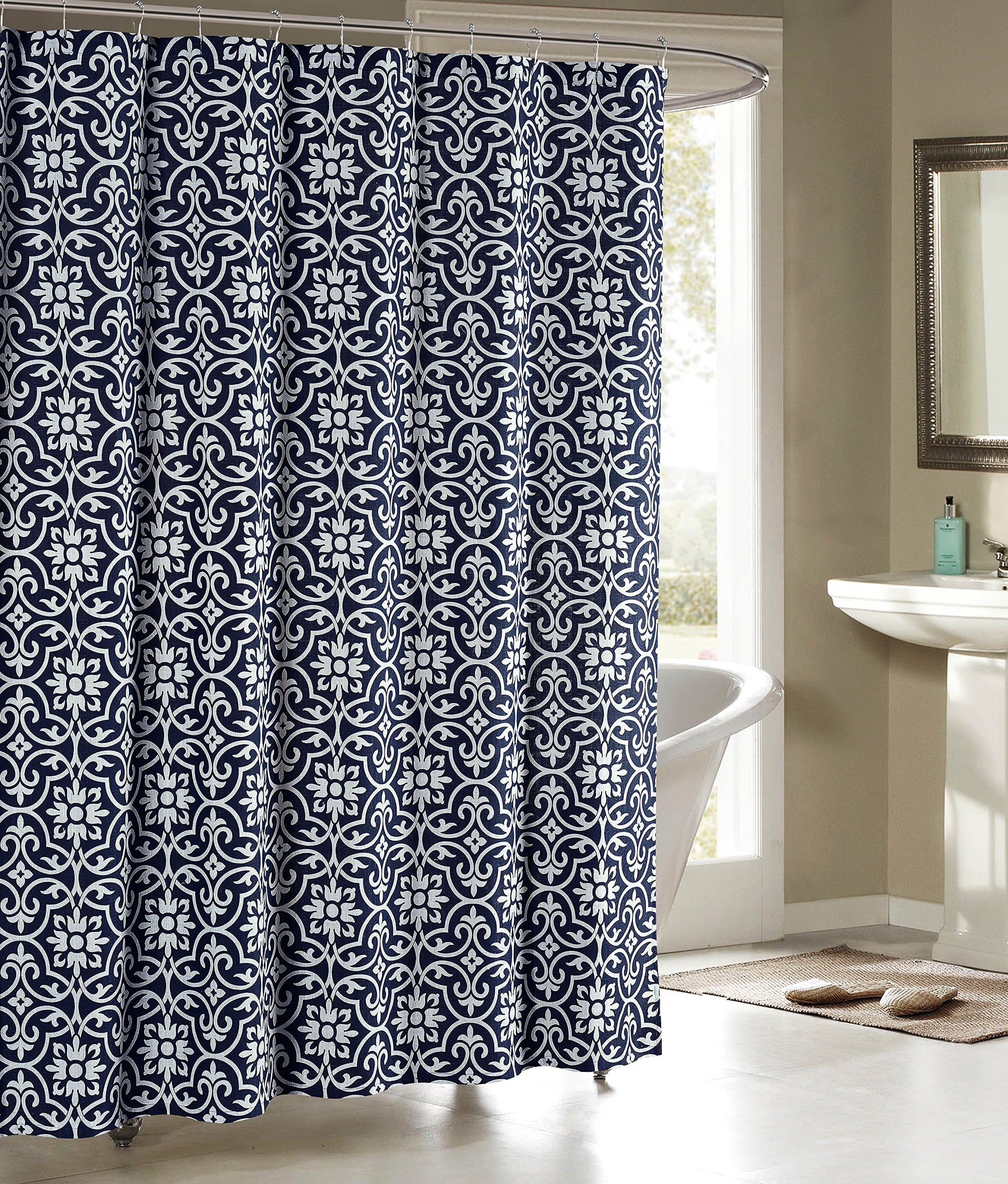 Creative Home Ideas Allure Printed Cotton Blend 72" x 72" Shower Curtain in Indigo, 72" by 72"