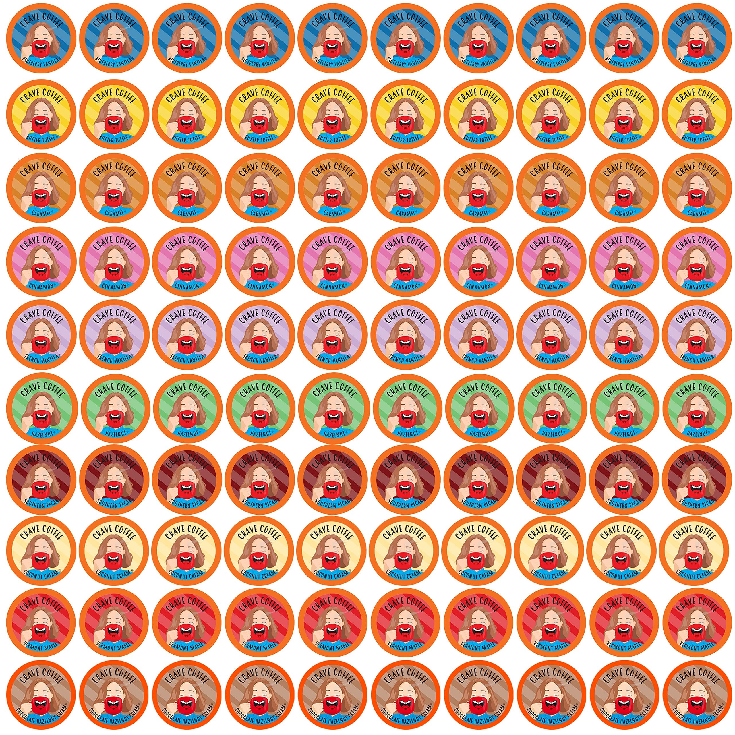 Flavored Coffee Pods Sampler, Compatible with 2.0 K-Cup Brewers, Assorted Variety Pack, 100 Count